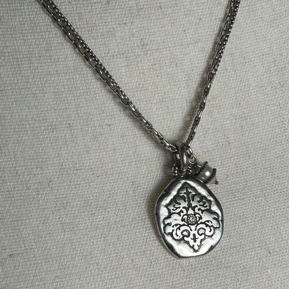 Brighton Double Strand Oval Pendant Necklace Silver Plated Single Clear Crystal - Picture 4 of 10